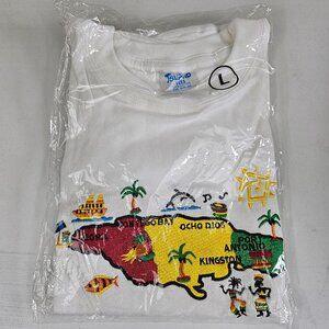 Island Tees Shirt Unisex L White Jamaica 100% Pre Shrunk Cotton Embroidered